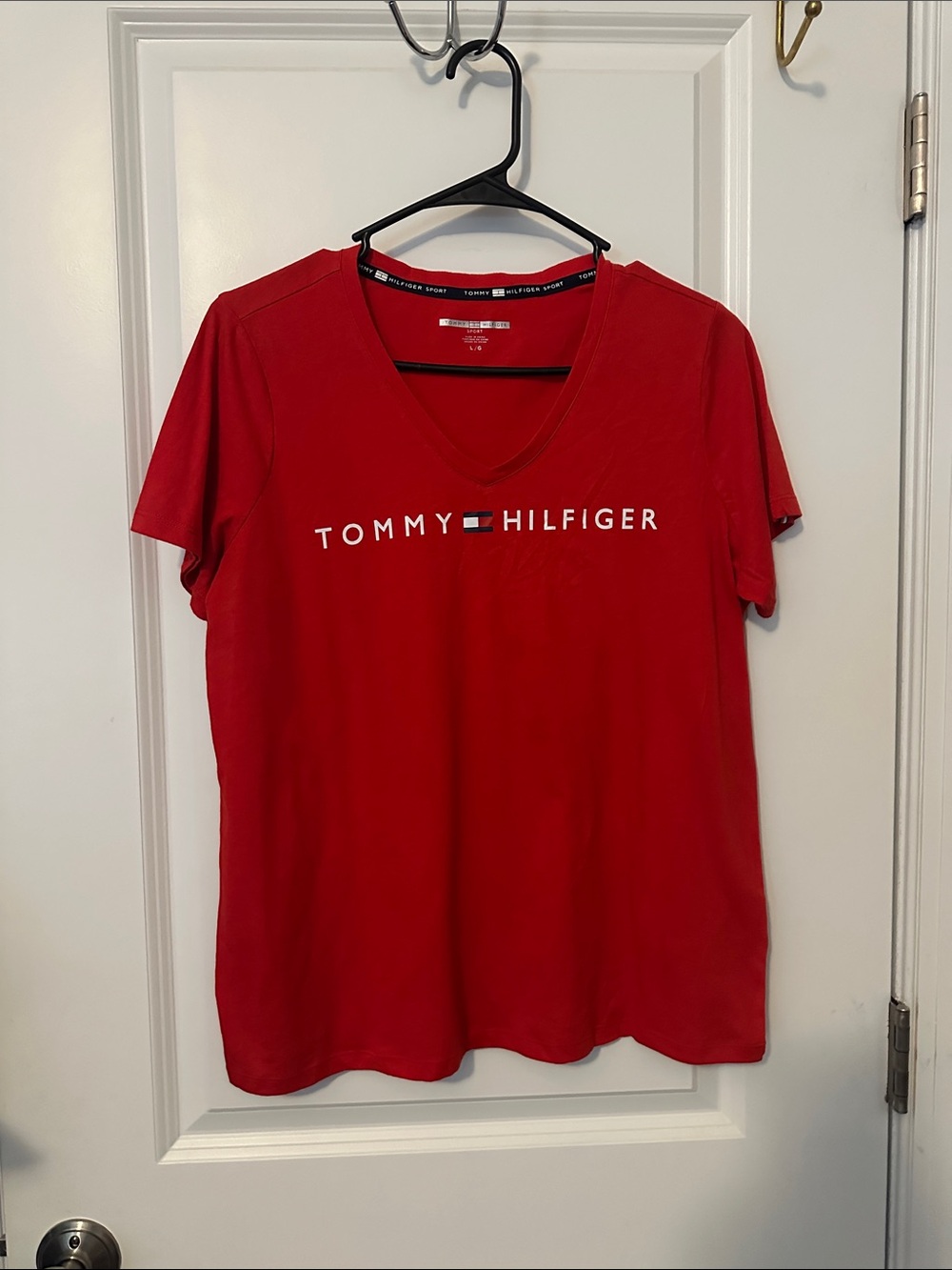Tommy Hilfiger Red V-Neck Logo Tee